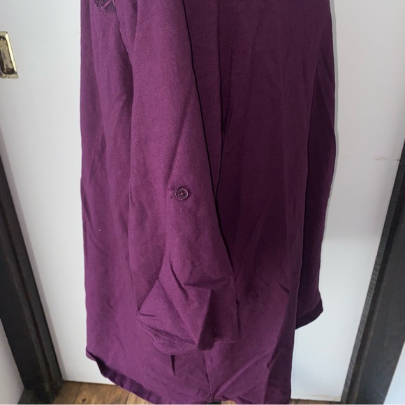 Roaman's Size 2X 26/28 Dark Purple Three Quarter Sleeve Shirt with Lace - Picture 12 of 13